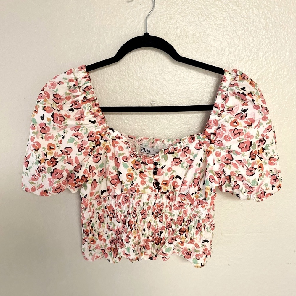 Zara Puff Sleeve Floral Blouse